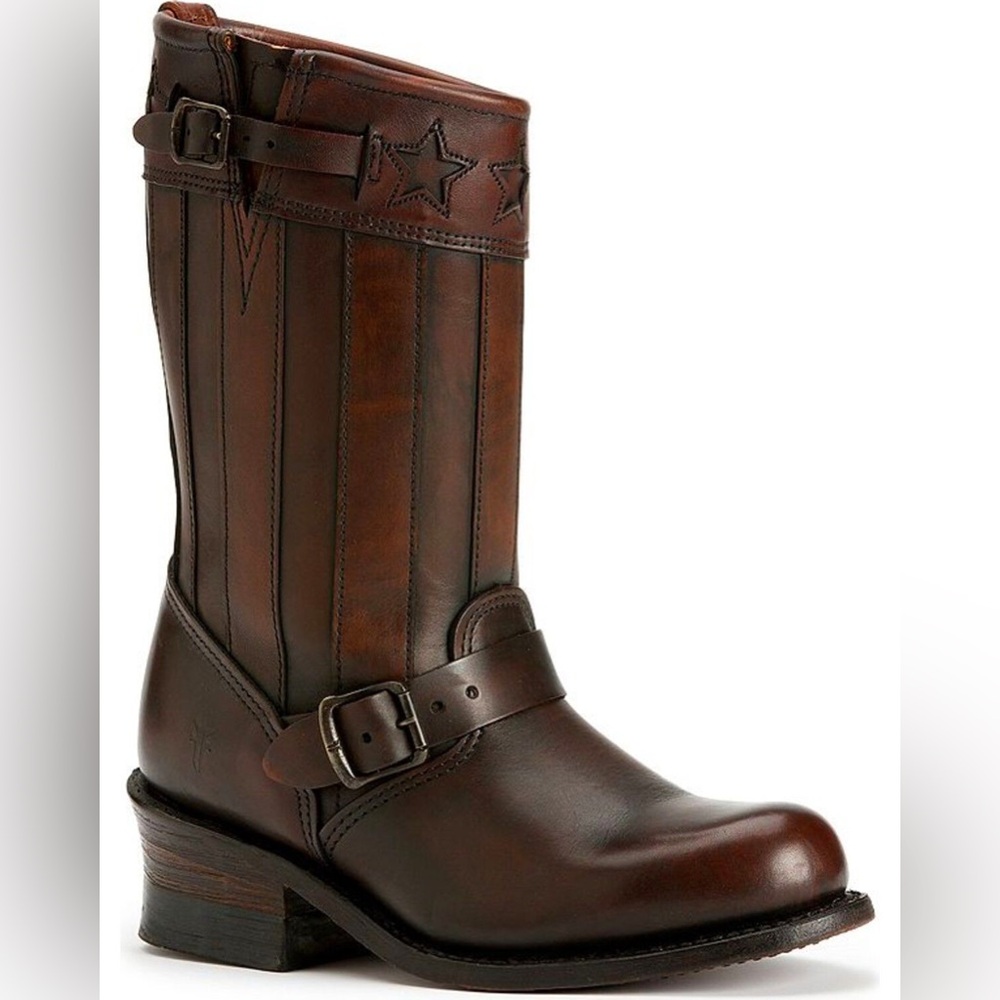 Frye Brown Leather Americana Boots with Star Details
